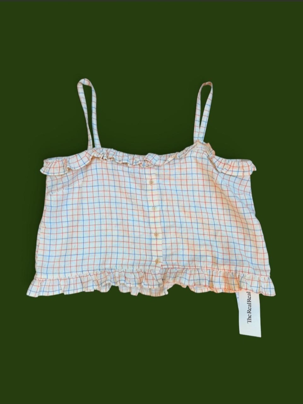 The Tiny Big Sister Checked Ruffle Cami Top - Blue & Orange Grid